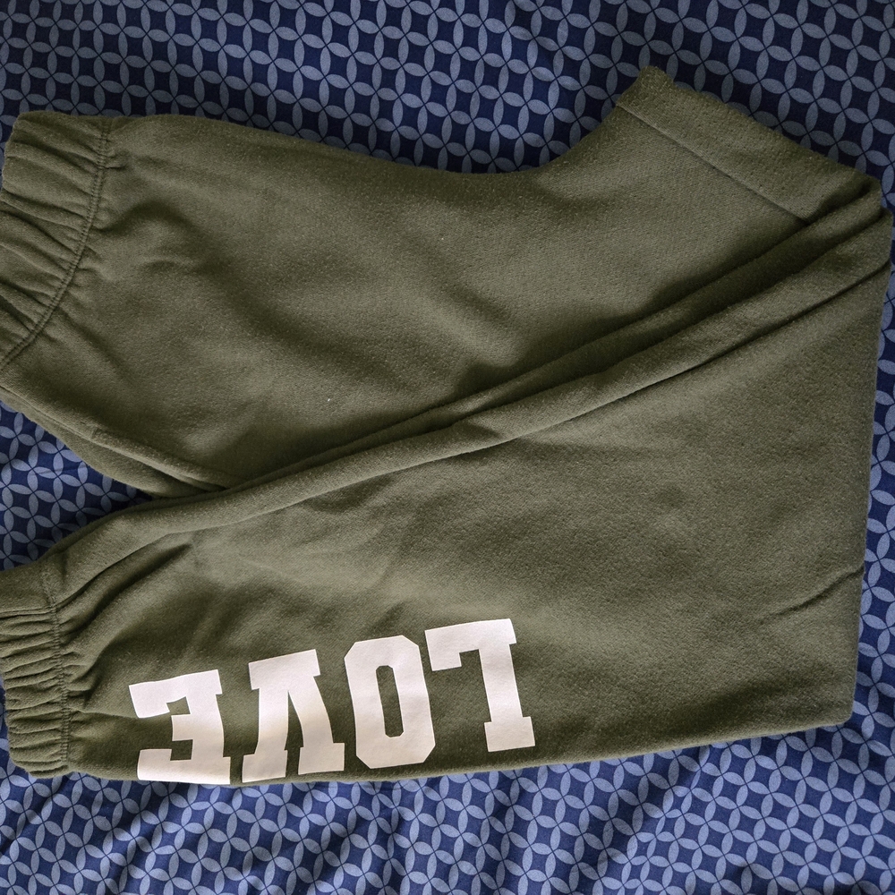 No Boundaries Green and White Joggers with Love Print